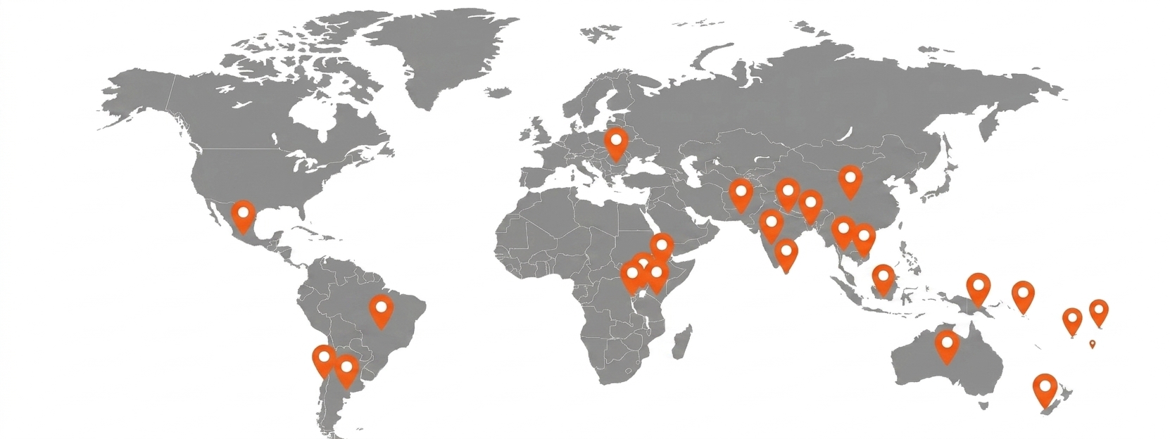 World map marking the nations where CCCi has a mission presence